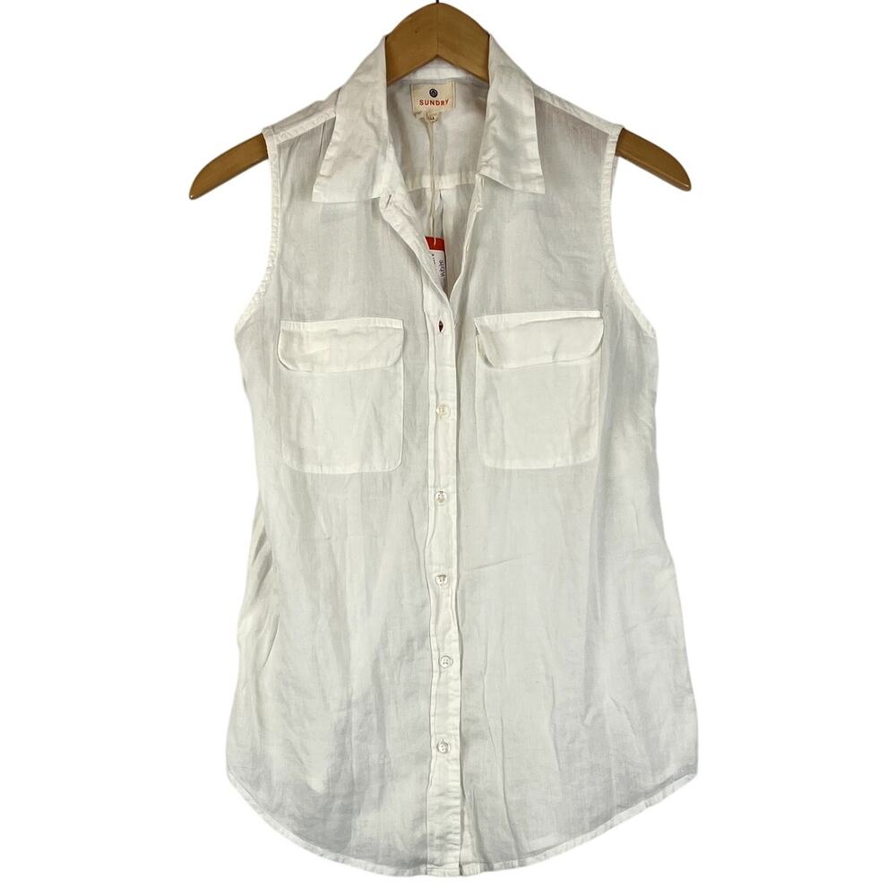 NWT‎ Sundry Sleeveless Shirt Womens Size 1 Button Front Blouse Tank 100% Cotton